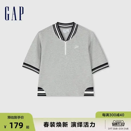 Gap女装2024春季新款亲肤柔软棒球领撞色短袖T恤运动上衣873957图片