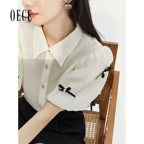 Oece别致设计感上衣夏季新款女装法式小众女士衬衫泡泡袖衬衣商品大图