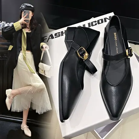 法式玛丽珍单鞋女粗跟平底2024新款春秋鞋子气质黑色配裙子晚晚鞋图片