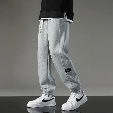 休闲长裤子男秋冬款宽松潮流百搭九分运动裤加绒小脚束脚灰色卫裤商品大图