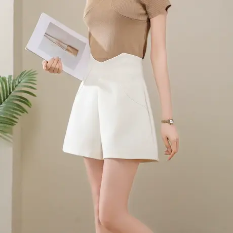 时尚气质西装短裤2023年夏季新款女士简约高腰显瘦通勤百搭直筒裤商品大图