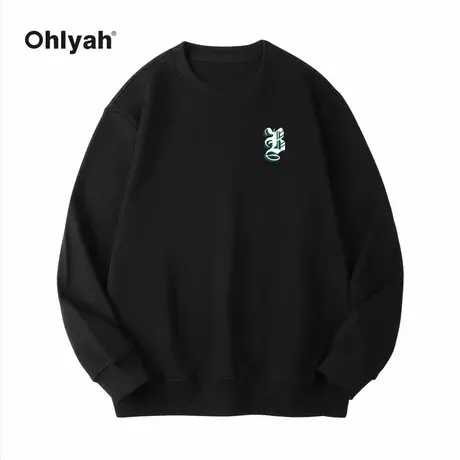 Ohlyah黑色字母水印长袖T恤女轻薄透气 情侣嘻哈纯棉简约装饰上衣商品大图