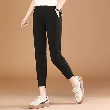 韩潮袭人松紧腰黑色修身显瘦休闲裤女2023秋季新款百搭小脚哈伦裤图片