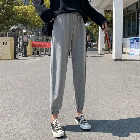 裤子女2023新款春秋薄款运动裤灯笼裤宽松束脚直筒夏季九分休闲夏图片