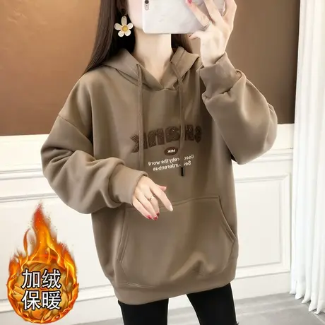 加绒加厚连帽卫衣女秋冬2023年新款韩版宽松百搭慵懒风显瘦上衣潮商品大图
