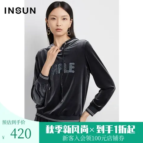 恩裳2023早春新品时尚立体字母刺绣舒适休闲运动丝绒卫衣图片