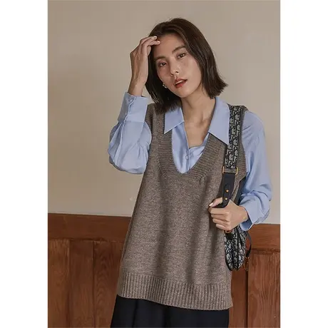弥古v领复古针织马甲女春秋外穿宽松小坎肩毛衣马夹背心外搭上衣商品大图