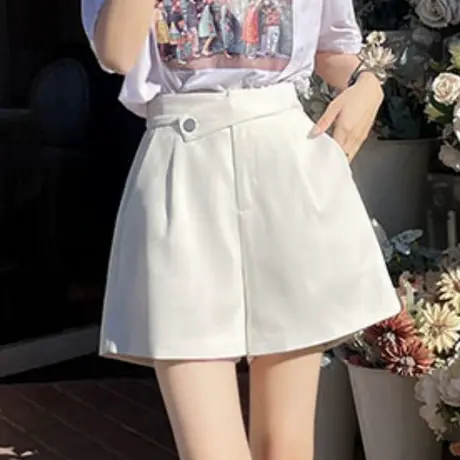 松紧高腰阔腿裤新款韩版休闲百搭设计感宽松遮胯显瘦西装短裤外穿图片