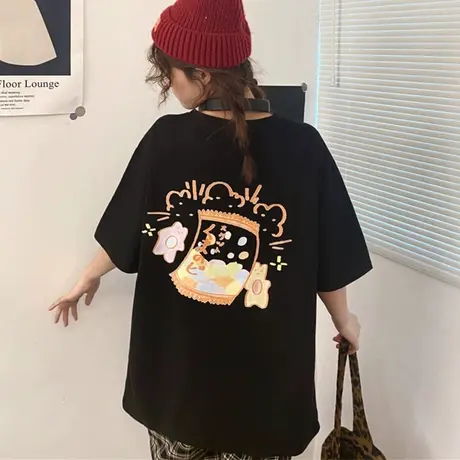 原宿风短袖t恤女夏季设计感小众纯棉宽松韩版chic港味上衣服ins潮商品大图