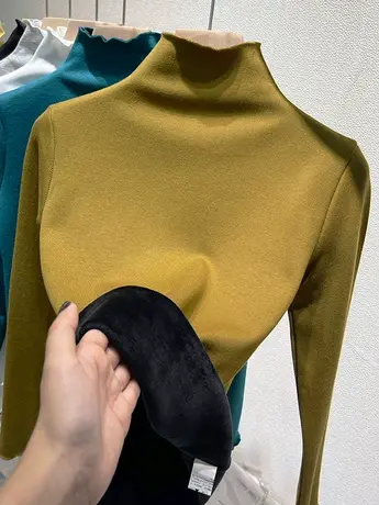 保暖加绒加厚半高领打底衫女秋冬内搭2022新款洋气上衣长袖t恤女图片