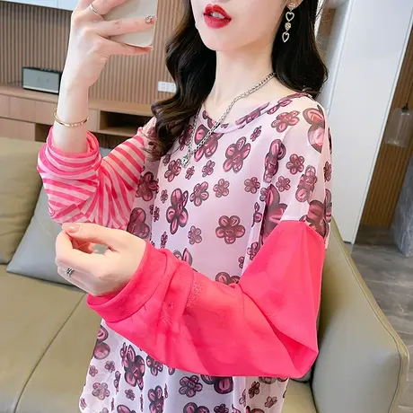 户外透气防晒衣女夏季韩版宽松薄款冰丝撞色防晒服罩衫上衣空调衫商品大图