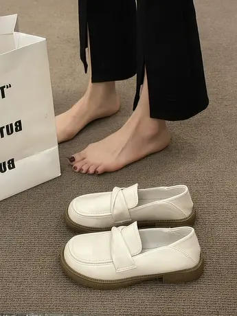 小皮鞋女小众设计感2023春秋新款单鞋舒适平底上班族一脚蹬乐福鞋商品大图