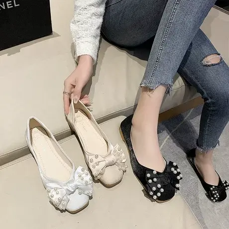 平跟浅口单鞋女仙女风2023年夏季新款方尖头温柔风晚晚鞋女配裙子商品大图