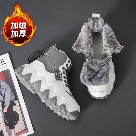 高帮运动棉鞋女加绒保暖厚底老爹鞋2022年新款小个子增高短靴冬季商品大图
