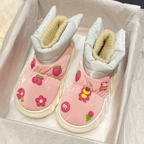 可爱少女心棉拖鞋女包跟冬季外穿加绒保暖防水厚底羽绒布面包棉鞋商品大图