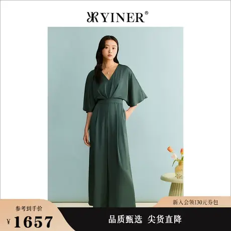 【醋酸系列】YINER音儿女装秋季法式收褶垂顺连体裤商品大图