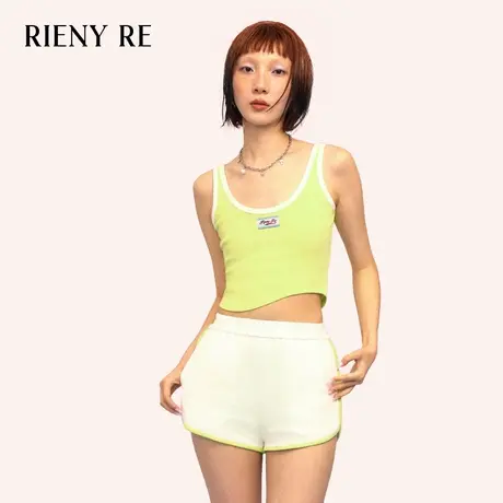 RIENYRE吊带背心女2023夏薄款撞色波浪下摆美式复古性感辣妹上衣图片
