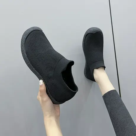 一脚蹬女鞋2024新款飞织透气网鞋女夏春秋中老年人健步运动休闲鞋商品大图