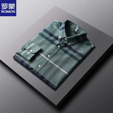 罗蒙【纯棉】男士长袖衬衫2024春季商务休闲格子衬衣中青年上衣男图片