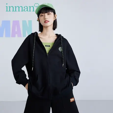 茵曼纯棉连帽开衫卫衣女2023年秋冬新款宽松百搭拉链上衣休闲外套图片