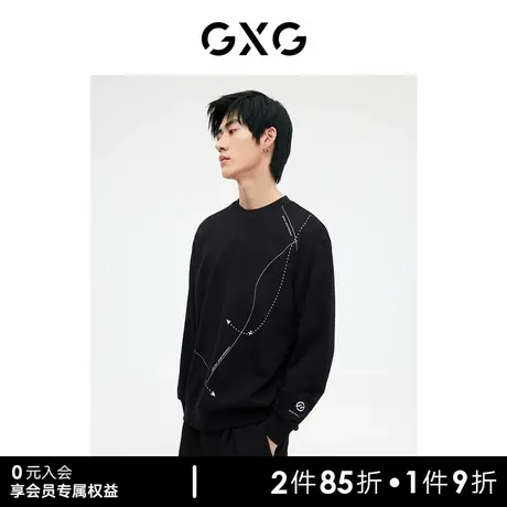 GXG男装 长袖卫衣圆领套休闲风印花线条 2023年秋季商品大图