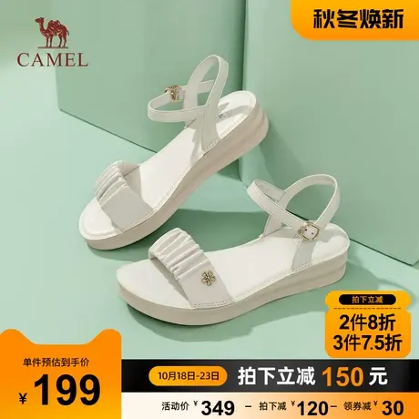 骆驼女鞋2023夏季新款一字带凉鞋时尚平底露趾舒适时装凉鞋女图片