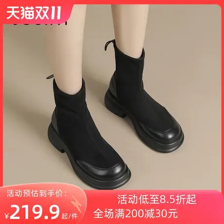 卓诗尼2023秋冬新款粗跟短筒靴时尚舒适女靴潮流百搭气质时装靴女图片