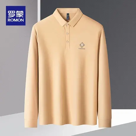 罗蒙男士商务休闲长袖T恤衫2023秋季新款弹力舒适纯色翻领Polo衫图片