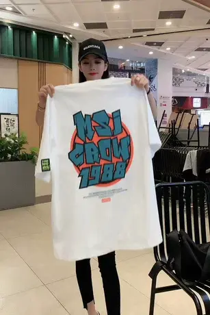 网红ins印花宽松中长款短袖T恤女夏季2023新款设计感半袖胖mm上衣商品大图