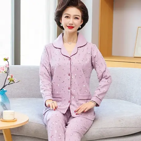 南极人纯棉睡衣女士春秋季长袖中老年妈妈家居服套装2023年新款冬图片