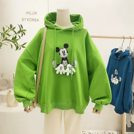 2022春季新款韩国东大门原宿港风卡通休闲连帽卫衣毛圈棉宽松大版商品大图