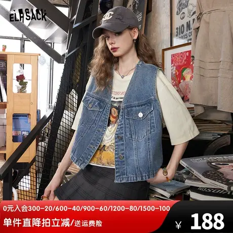 妖精的口袋复古牛仔马甲女2024春秋新款v领短款小个子无袖上衣潮图片