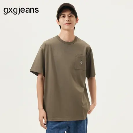 gxg.jeans男装  咖色口袋设计宽松休闲圆领短袖T恤 25年夏新品图片