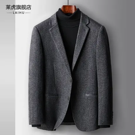 灰色呢子西服男士秋冬款上衣修身时尚商务高端休闲中年小西装外套商品大图