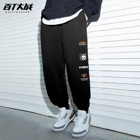 美式高街潮牌裤子卫裤hiphop熊猫印花运动休闲日常穿搭宽松长裤商品大图