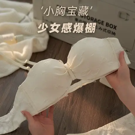小胸聚拢内衣甜美纯欲风少女胸罩无钢圈收副乳防下垂半杯文胸套装商品大图