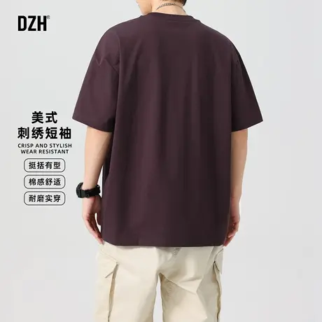 男士美式拼接短袖t恤男2025夏季新款刺绣上衣宽松半袖男款半截袖商品大图