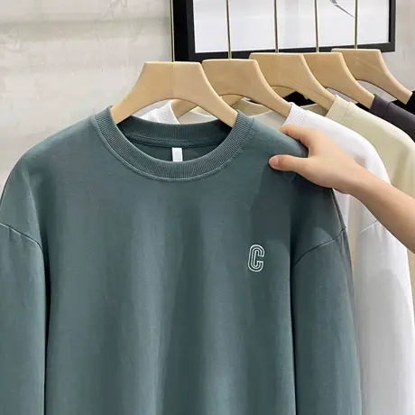 圆领卫衣男春秋季美式ins潮牌长袖无帽T恤百搭刺绣学生潮流上衣服商品大图