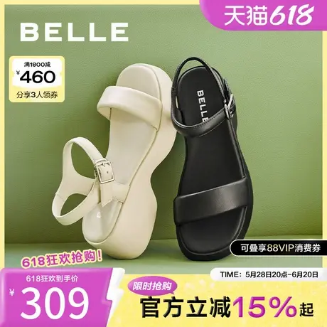 百丽一字带厚底凉鞋女款夏季新款鞋子休闲运动凉鞋A9D1DBL4图片