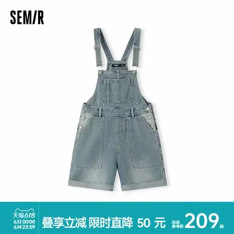 [商场同款]森马牛仔裤女宽松背带裤盐系2024夏季新款卷边短裤复古商品大图