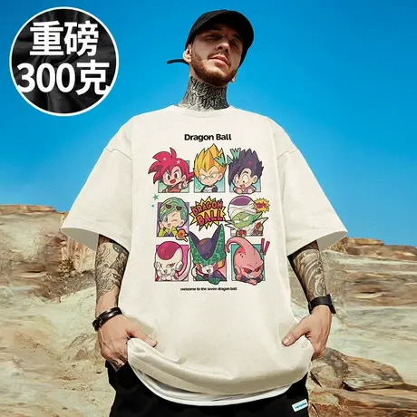 100%纯棉重磅300g日系卡通加肥加大码男装胖子短袖T恤夏季半截袖商品大图