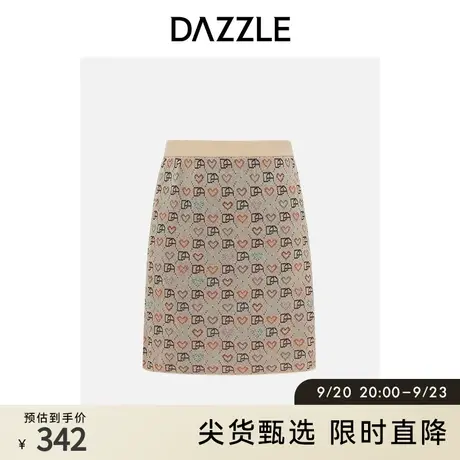DAZZLE地素奥莱土黄色减龄个性提花直筒针织半身裙短裙女图片