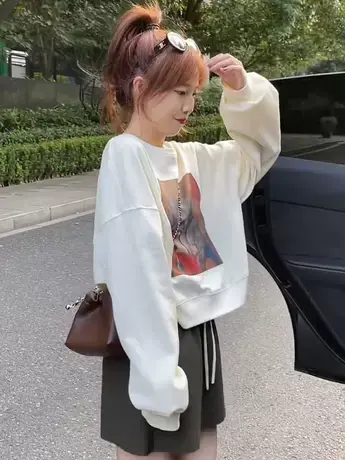 少女风大象印花短款卫衣女2023秋季新款气质高级感圆领上衣ins潮商品大图