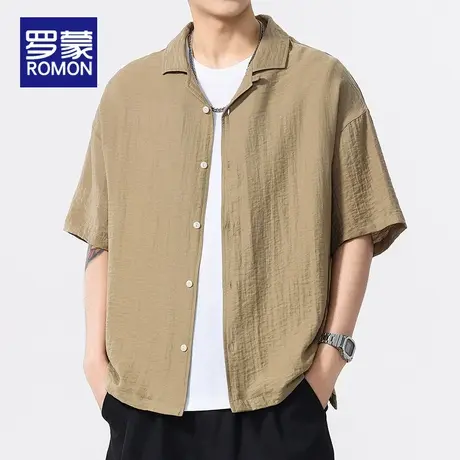 罗蒙亚麻短袖衬衫男士2025新款休闲上衣男款夏季薄款日系宽松衬衣图片