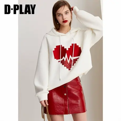 DPLAY2021年秋冬休闲甜美镶钻链条娃娃领拼接灰色卫衣连衣裙图片