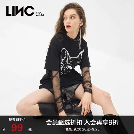 LINCCHIC金羽杰t恤女卡通印花宽松纯棉短袖女T恤夏S211TS157商品大图