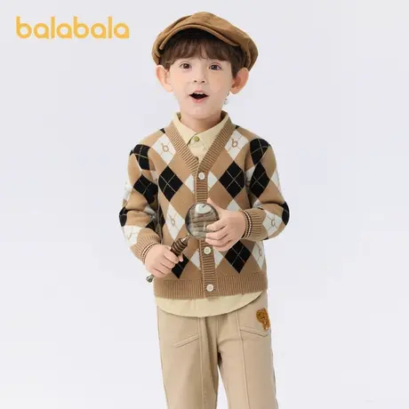 巴拉巴拉童装男童毛衫儿童开衫撞色菱格V领针织衫秋冬小童打底衫商品大图