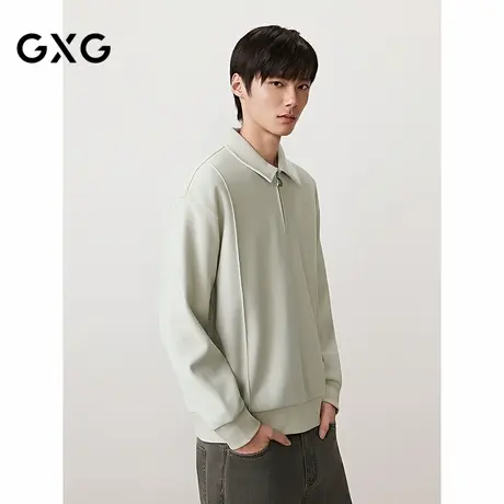 GXG男装 翻领卫衣半开襟纯色简约长袖上衣内搭 2025秋季新品商品大图