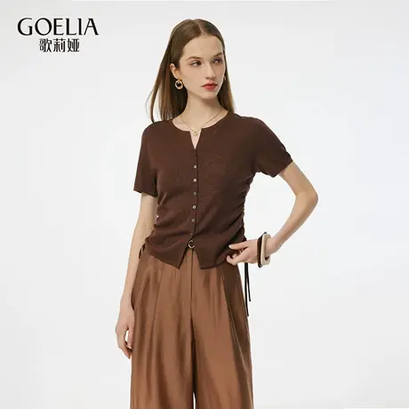 【柳哥严选】歌莉娅天丝T恤女夏季穿搭抽绳小个子短袖上衣图片