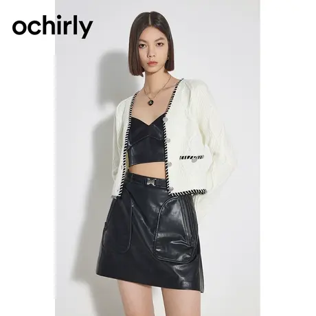 【品牌甄选】欧时力 小香风针织外套 23新款春上衣短款V领设计感图片